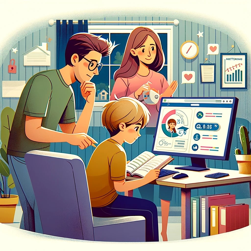 The family involved in a child's online learning process