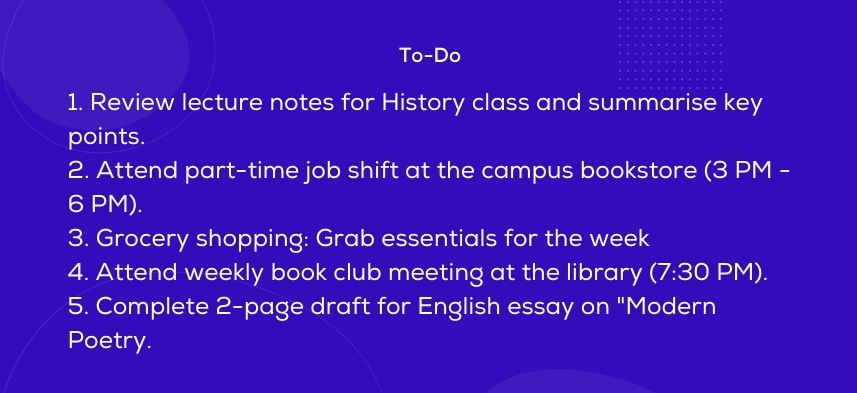 Example of a To-Do List for a Student