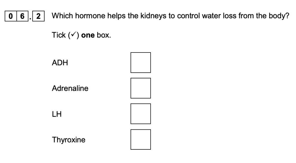 GCSE Biology Multiple Choice Question