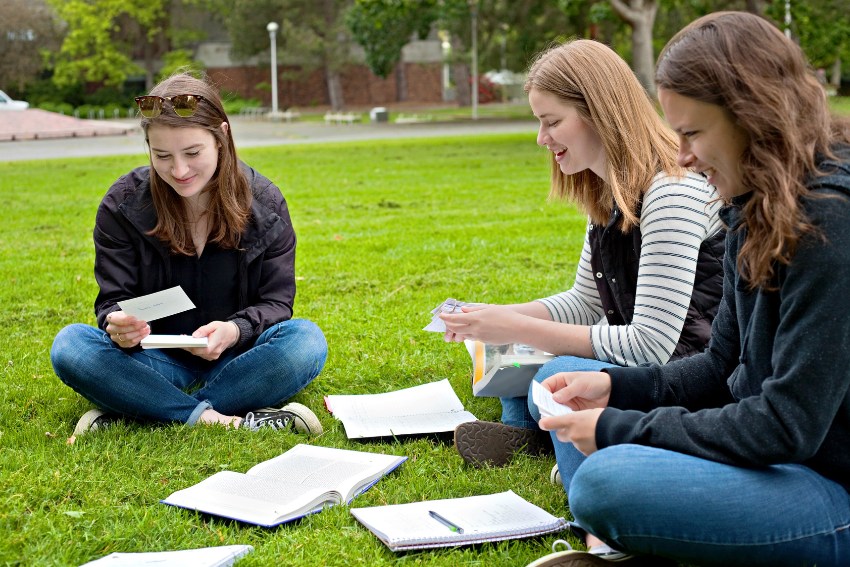 Girls Use Flashcards to Study