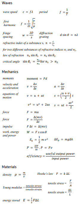 A-level Physics formulae 5