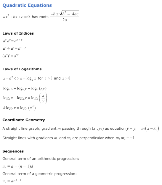 Pure Mathematics - Formulae