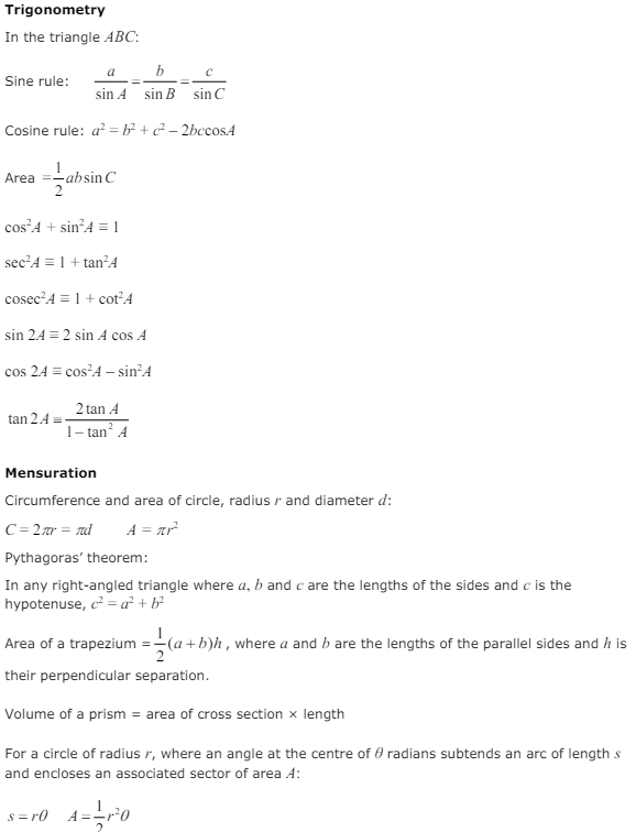 Pure Mathematics - Formulae