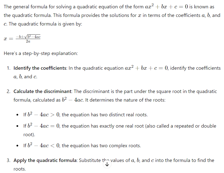 General Formula for Quadratic Equation