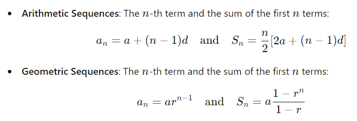 Sequences and Series - A-Level Maths Formula Sheet