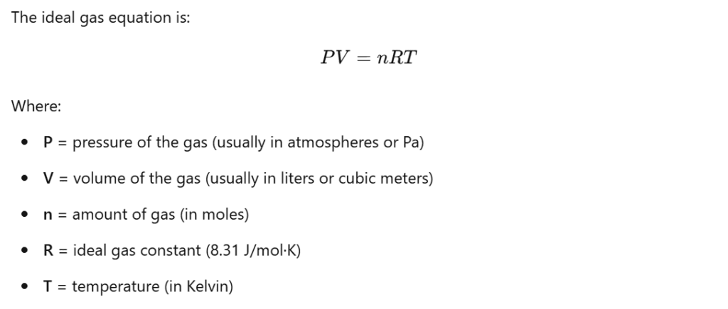 volume of gas equation