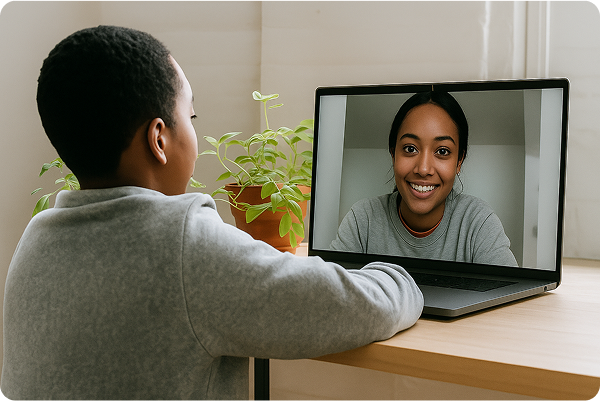 Student video chatting with AI tutor